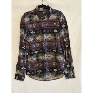 American Eagle Mens Large Southwest Aztec Long Sleeve Button Down Shirt Burgundy